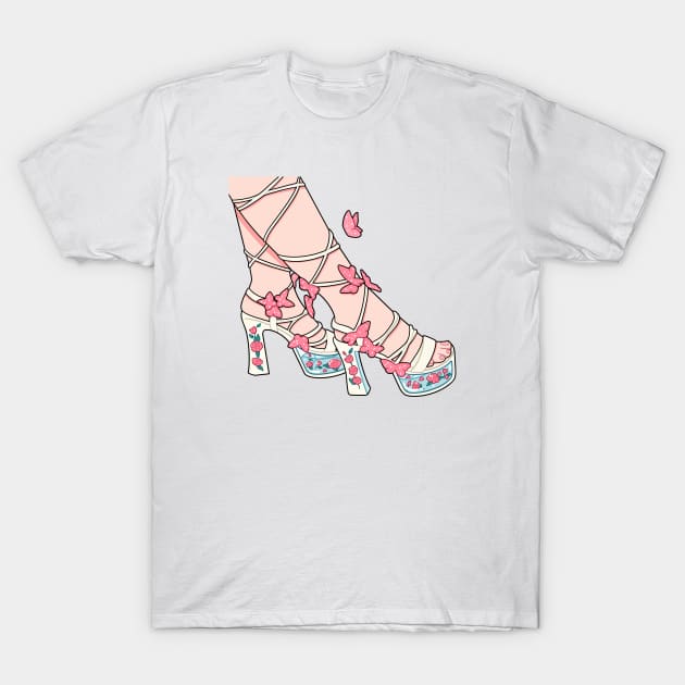 Floral butterfly heels T-Shirt by veraphina